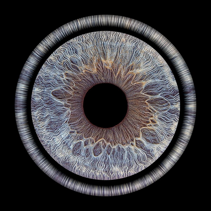 photographie artistique d'iris humain avec une décoration en halo.